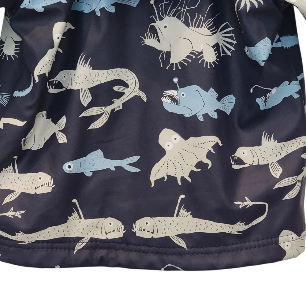 Hatley Raincoat Toddler‎ Size 2 Blue Angler Fish Deep Sea Creatures Terry Lined